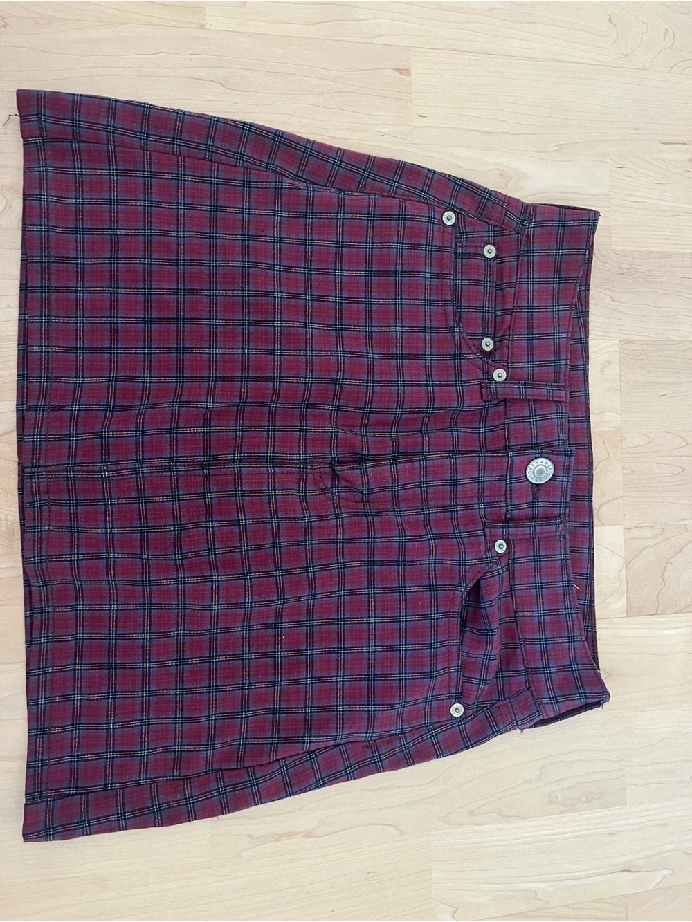Plaid Mini Skirt in Burgundy and Navy